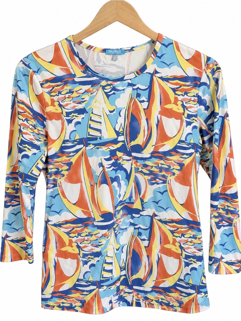 J. McLaughlin Catalina Cloth Nautical Top Sailboat Wave Fish Coastal Preppy
